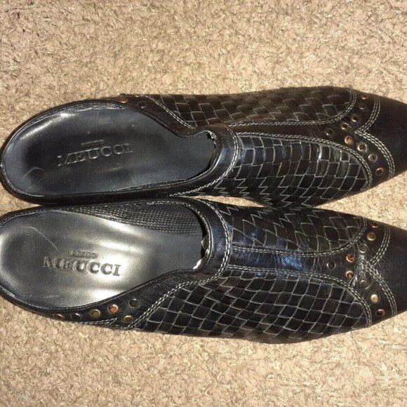 SESTO MEUCCI-Cammie-Black Woven Leather Mules-Studded-3" Heel-SZ 11M-Near Mint - Picture 6 of 7